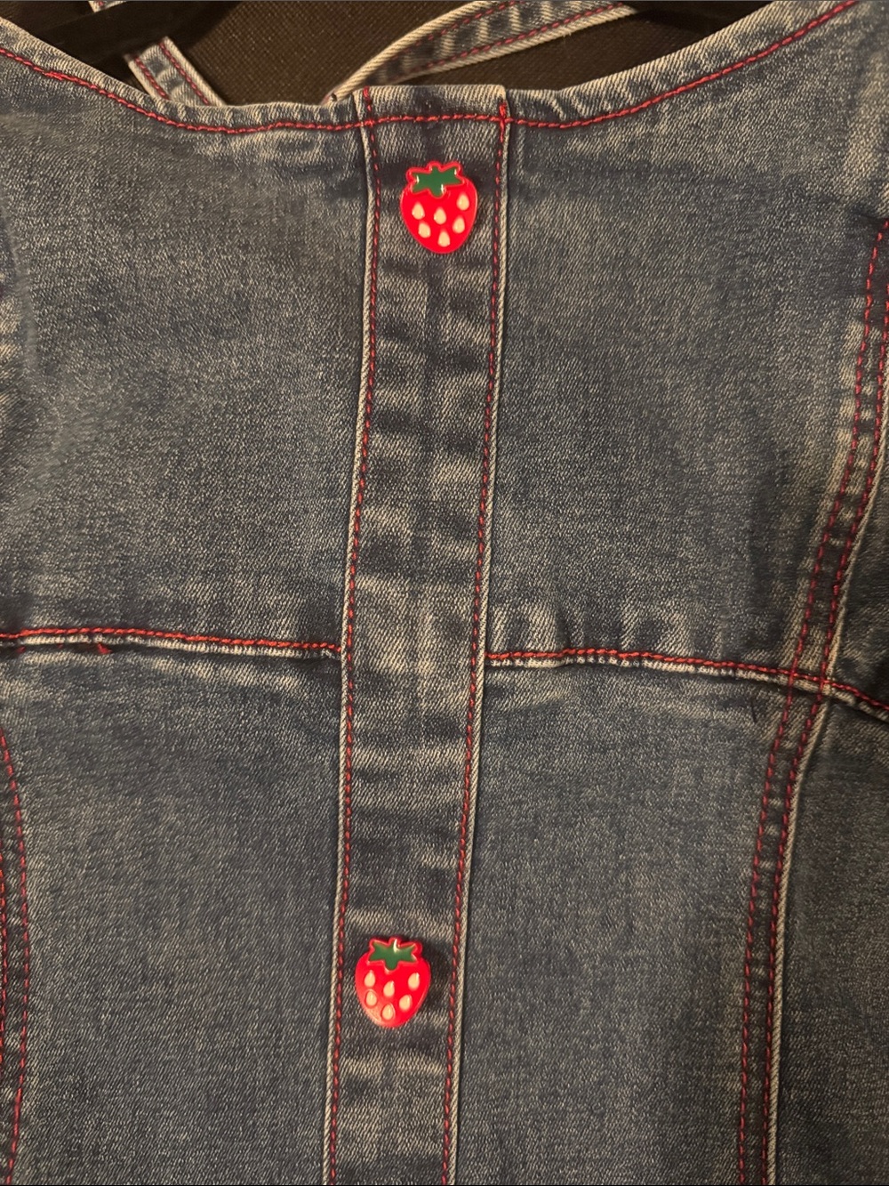 Denim Strawberry Button-Front Mini Dress - Picture 5 of 5